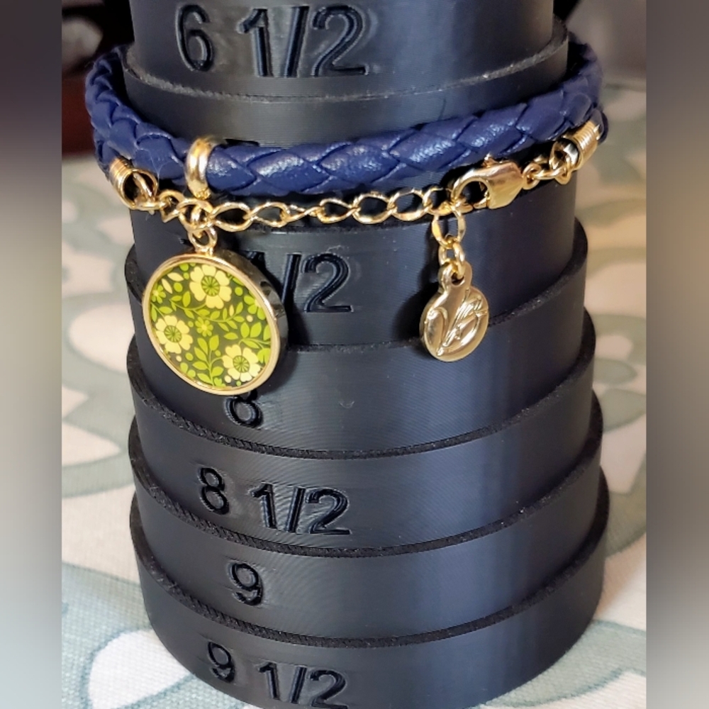 Vera Bradley Navy Braided Leather Bracelet with Goldtone Chain & Floral Charm